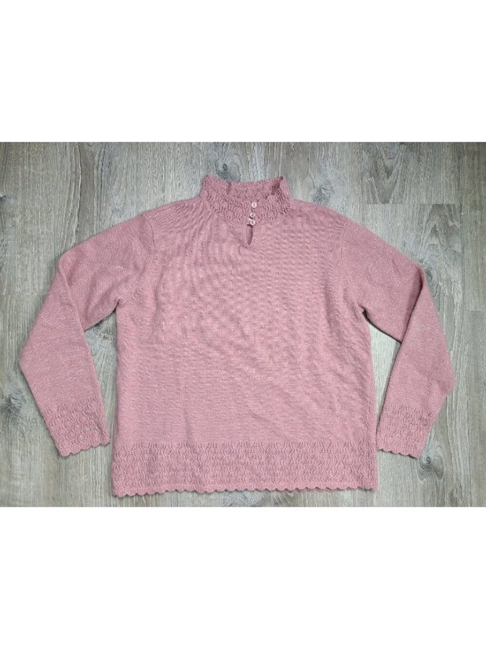 Vtg Preston & York Womens XL Mock Neck Sweater Wool Angora Sparkly Pink Winter